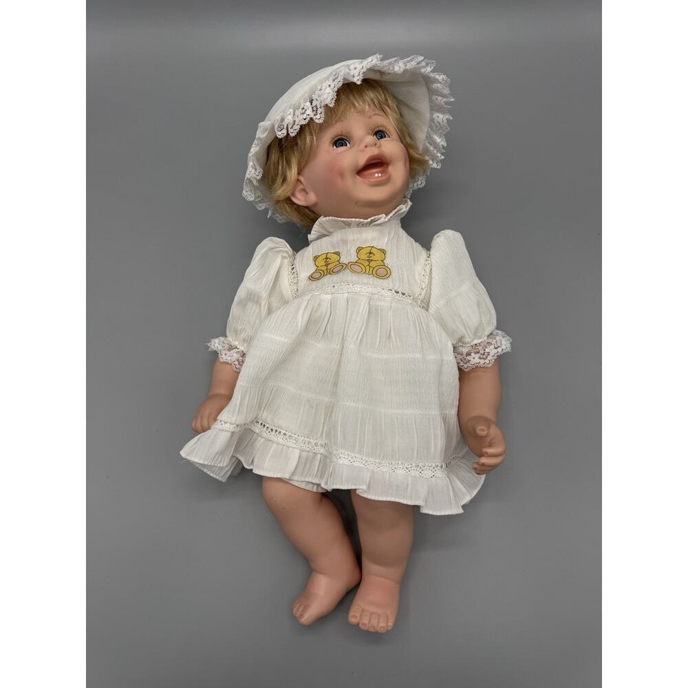 Duck House Heirloom Baby Doll Blonde Hair Blue Eyes Smiling W/ Teeth 16” READ